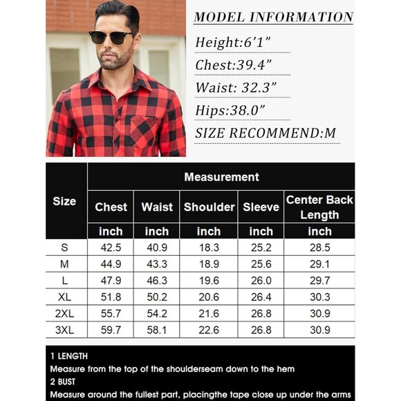 Men's Blue Flannel Plaid Shirts Long Sleeve Button Down Casual Fall Shirt - Picture 6 of 6